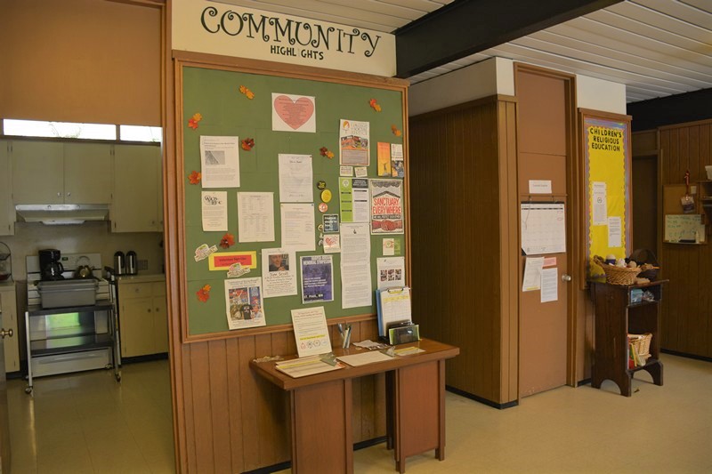 UUFF foyer bulletin board