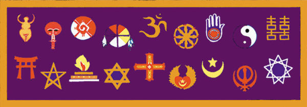 Illustration of major religious symbols world faiths