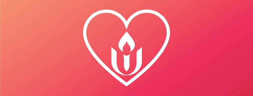 UU chalice in heart illustration, orange to red background