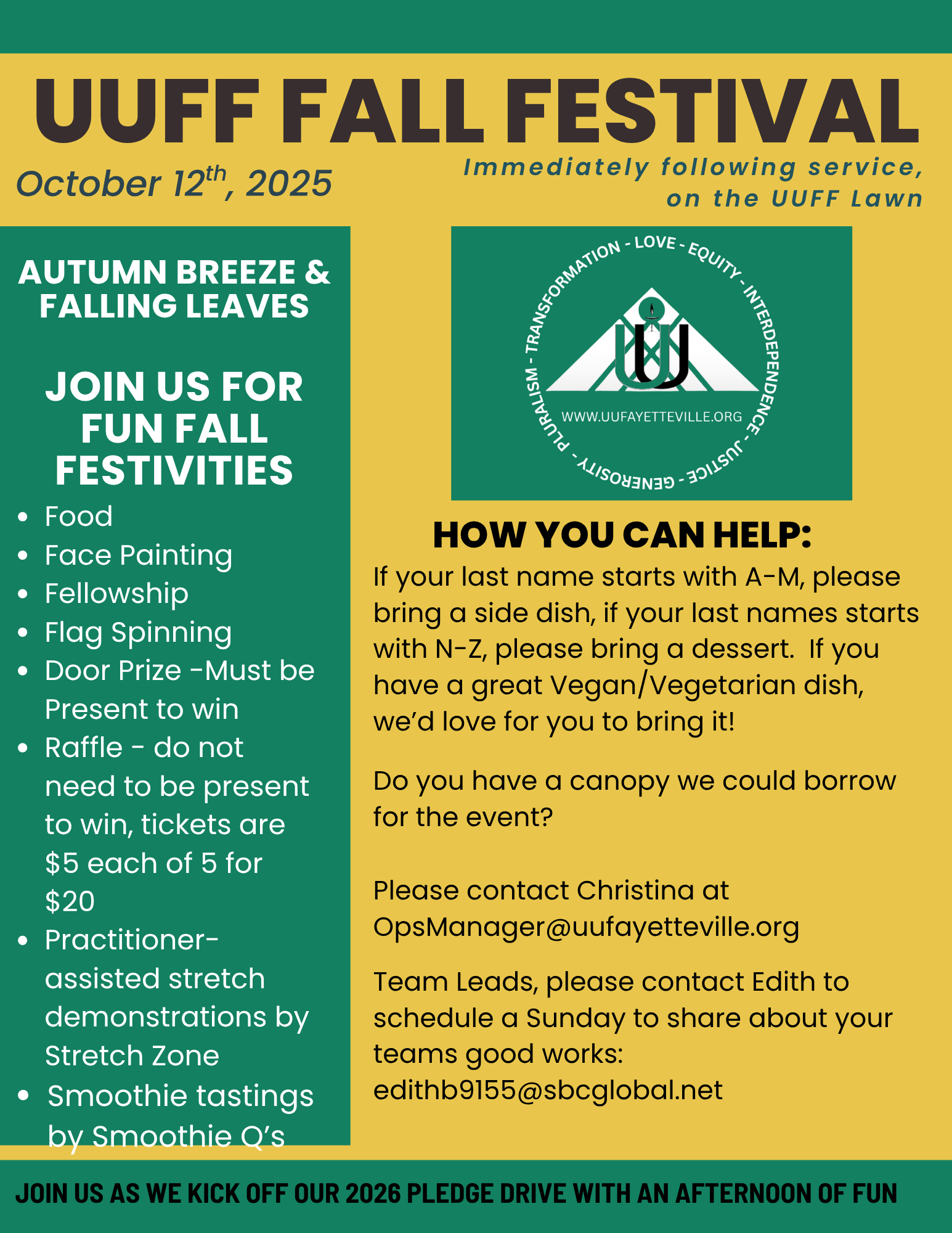 UUFF's 2nd Annual Fall Festival - Sunday, October 12th, right after service!