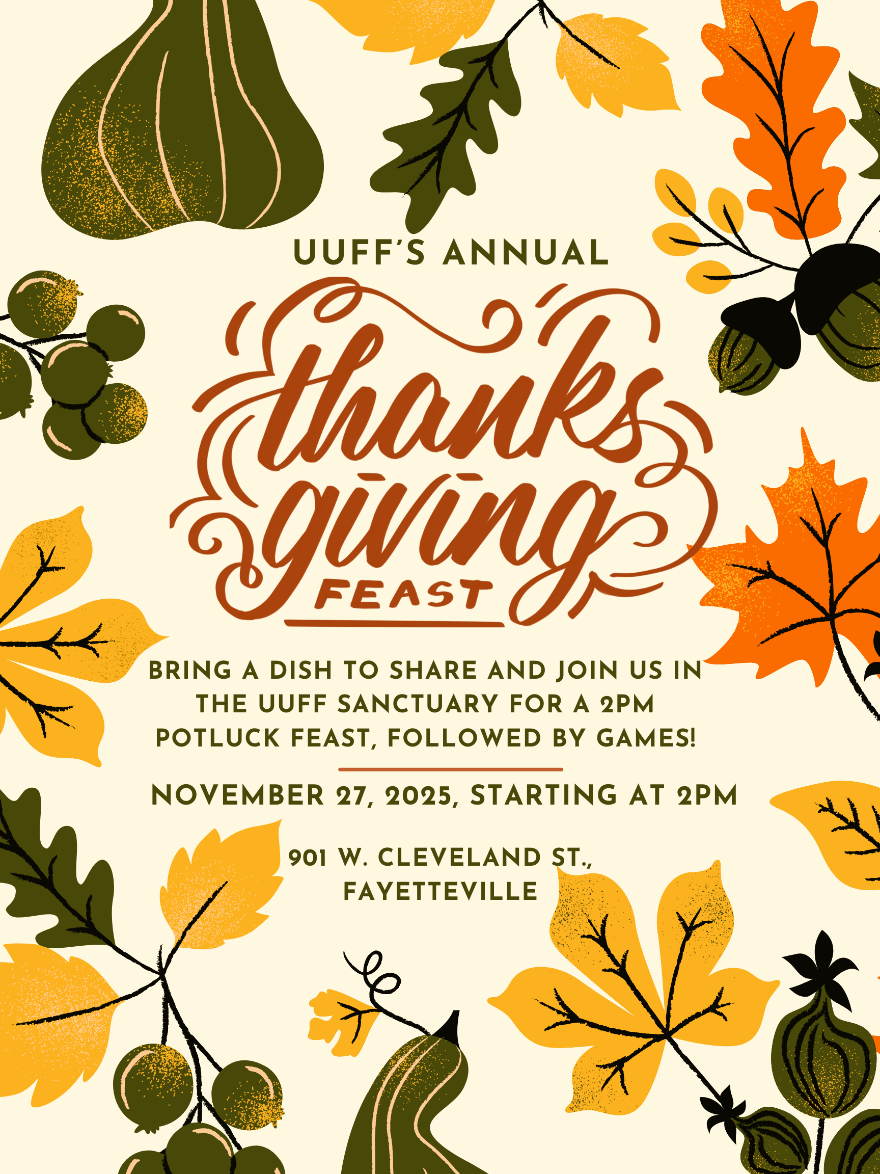 UUFF's annual Thanksgiving Potluck & Games - Starting at 2pm on Thursday, November 27th!