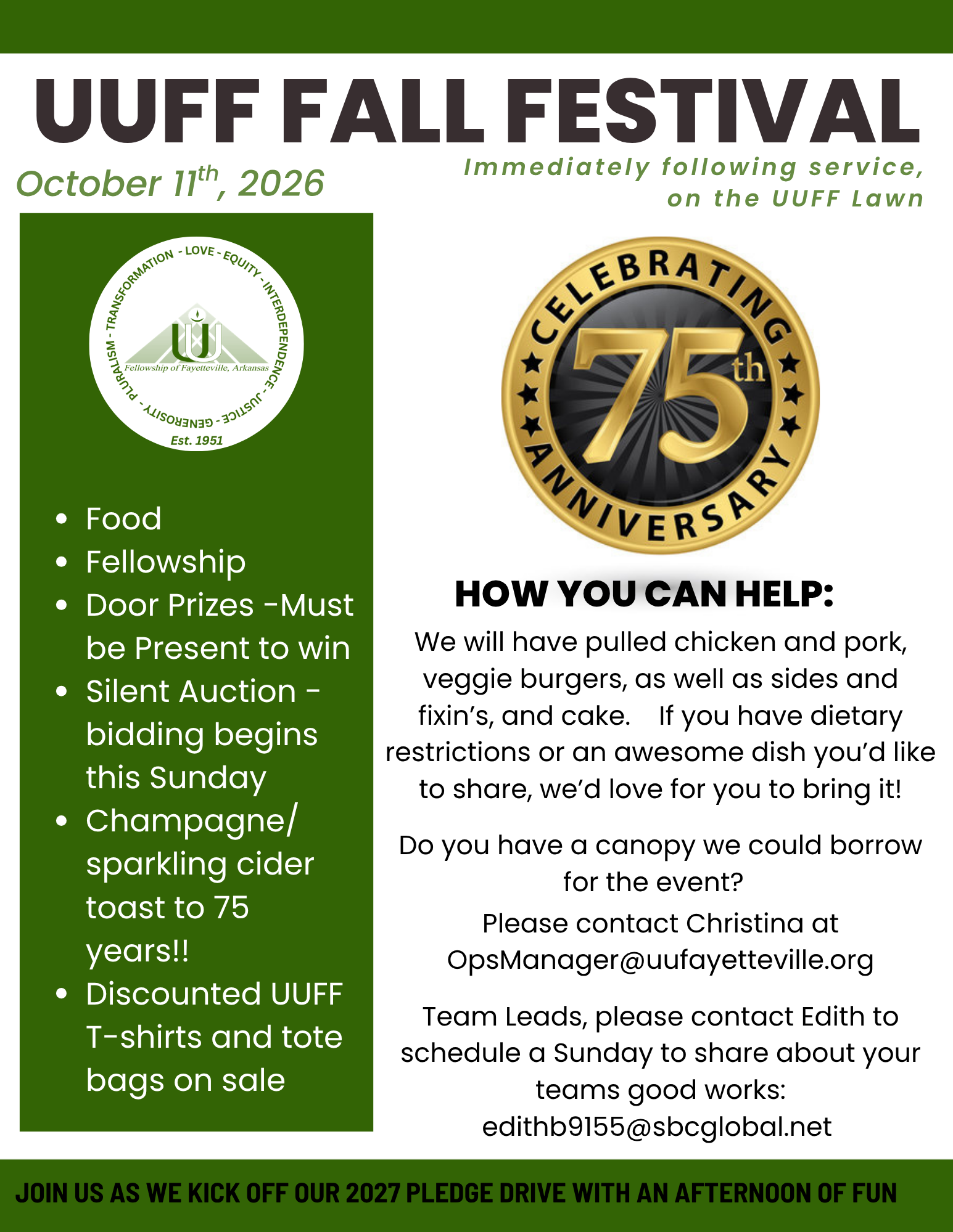 UUFF Fall Festival! - Celebrating our 75 Year Anniversary and kicking off the 2027 Stewardship Pledge Drive!